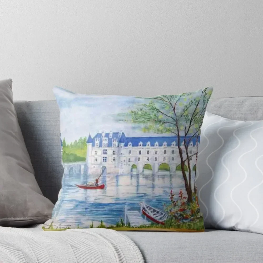 Chateau Chenonceau watercolor painting Throw Pillow Luxury Cushion Cover Anime pillow