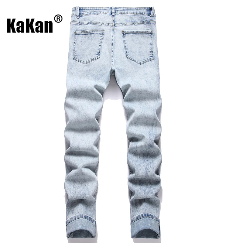 Kakan - European and American New Men's Stir Fried Snowflake Long Jeans, Retro Men's Elastic Small Foot Comfortable Jeans