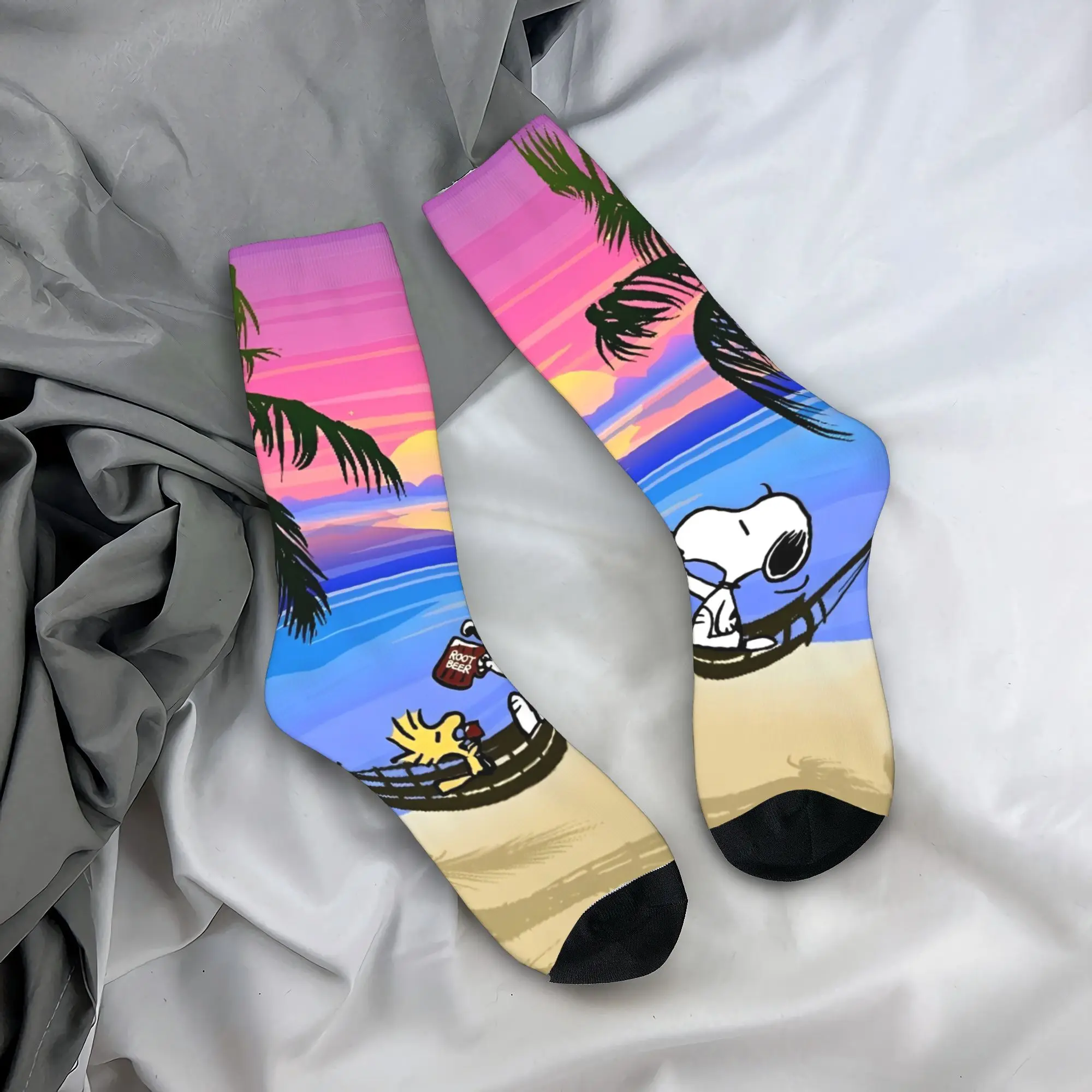 Funny Snoopy Cartoon Peanuts Comic  Design Crew Socks Outfits for Casual Wear Cozy  Printing Socks