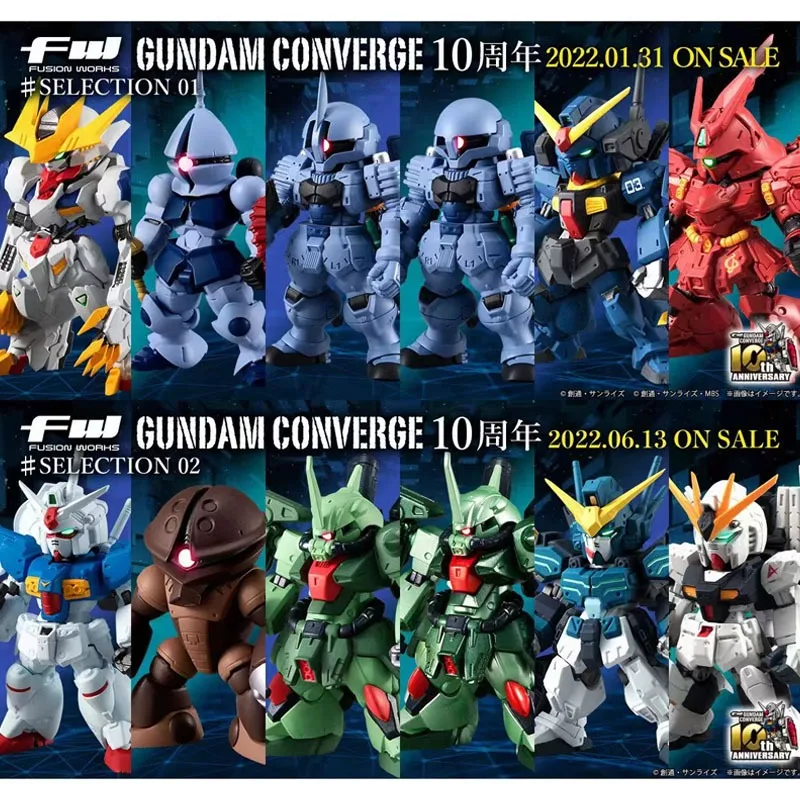 Bandai Genuino Gundam Shokugan Giocattoli FW CONVERGE 10th Anniversary Anime Figure Gyan Acguy Zaku Modello Decorazione Regali Creativi