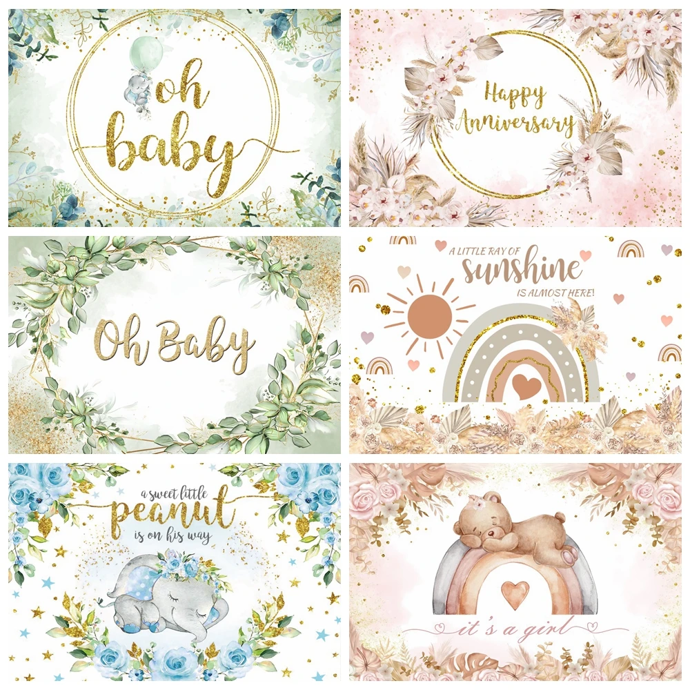 

Oh Baby Shower Backdrop Decoration Bohemian Baptism Photo Background Gold Glitter Newborn 1st Birthday Customize Banner Supplies