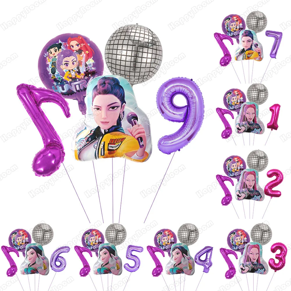 1 مجموعة Kpop شيطان الصيادين موضوع بالون الفتيات حفلة عيد ميلاد سعيد الديكور الاطفال استحمام الطفل الهدايا لوازم الموسيقى فتاة globos #1