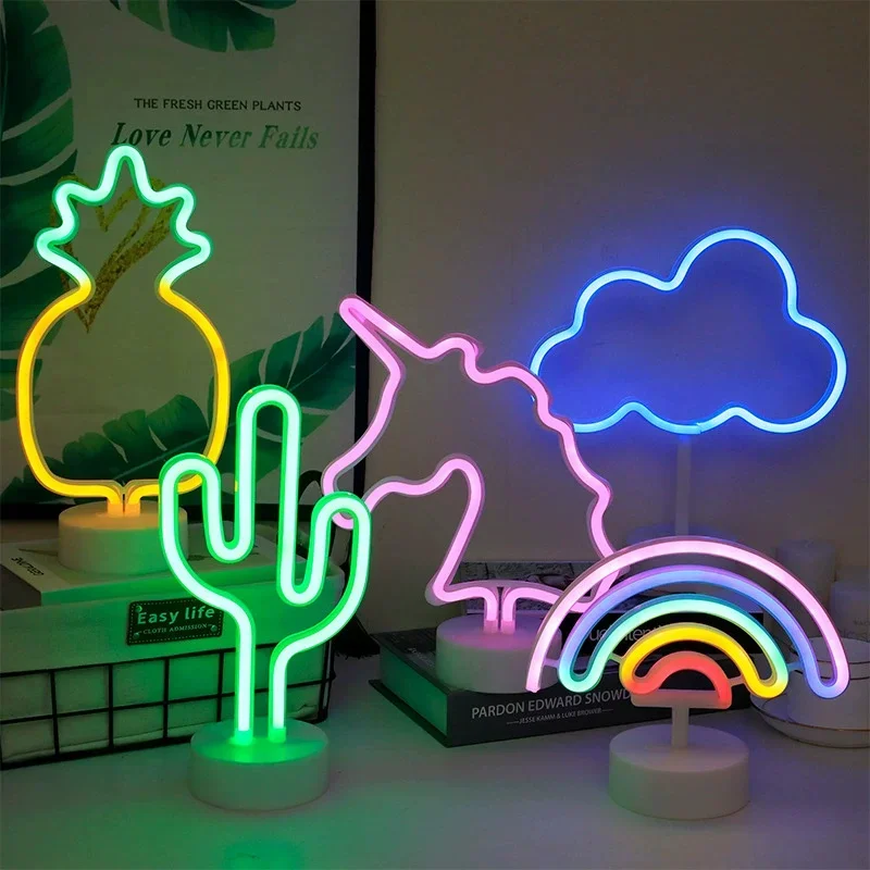 

LED Neon Lights USB/Battery Power Flamingo Cactus Neon Sign Lamp Coconut Tree Pineapple Unicorn Lamp Holiday Birthdays Decor