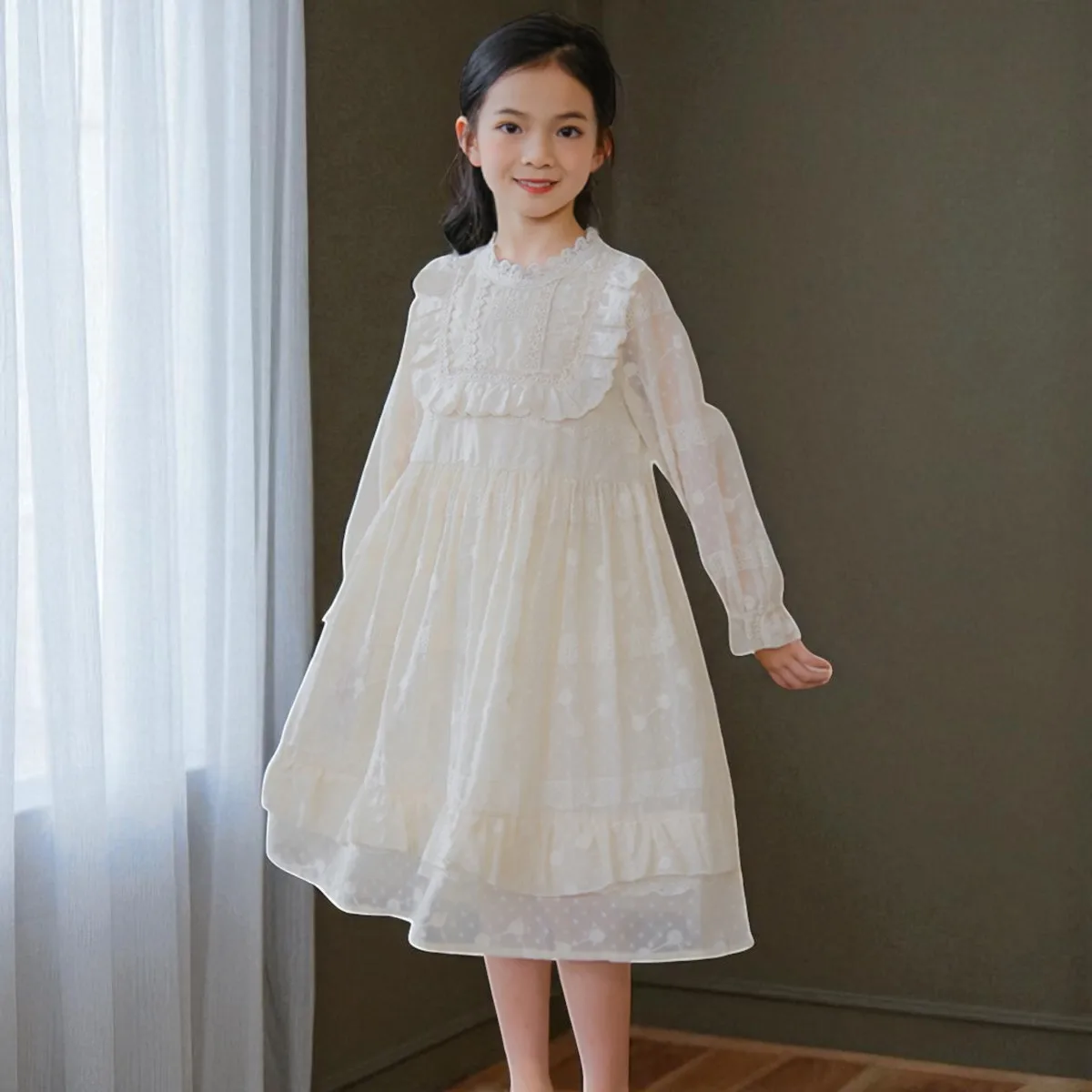 

Back to School Kids Black Lace Dresses for Girls Clothes Long Sleeve Casual Dresses Outfits Teenagers Children Baby Costumes 12Y