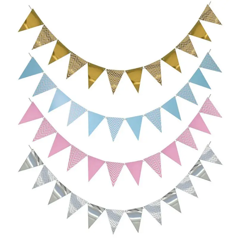 

3m 12 Flag Gold Pink Paper Board Garland Banner For Baby Shower Birthday Party Decoration Home Decoration Garland Bunting ﻿