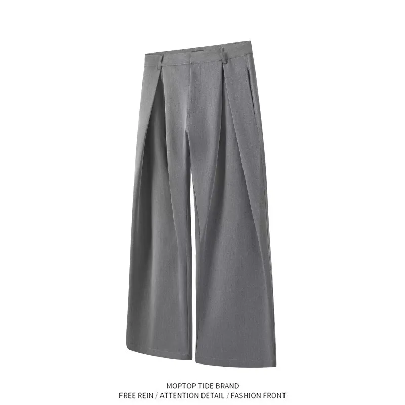 

Retro Wide Leg Suit Pants Trousers with Pleats 3D Tailoring Draping Effect Floor-Length Formal Straight Cut Polyester Fiber