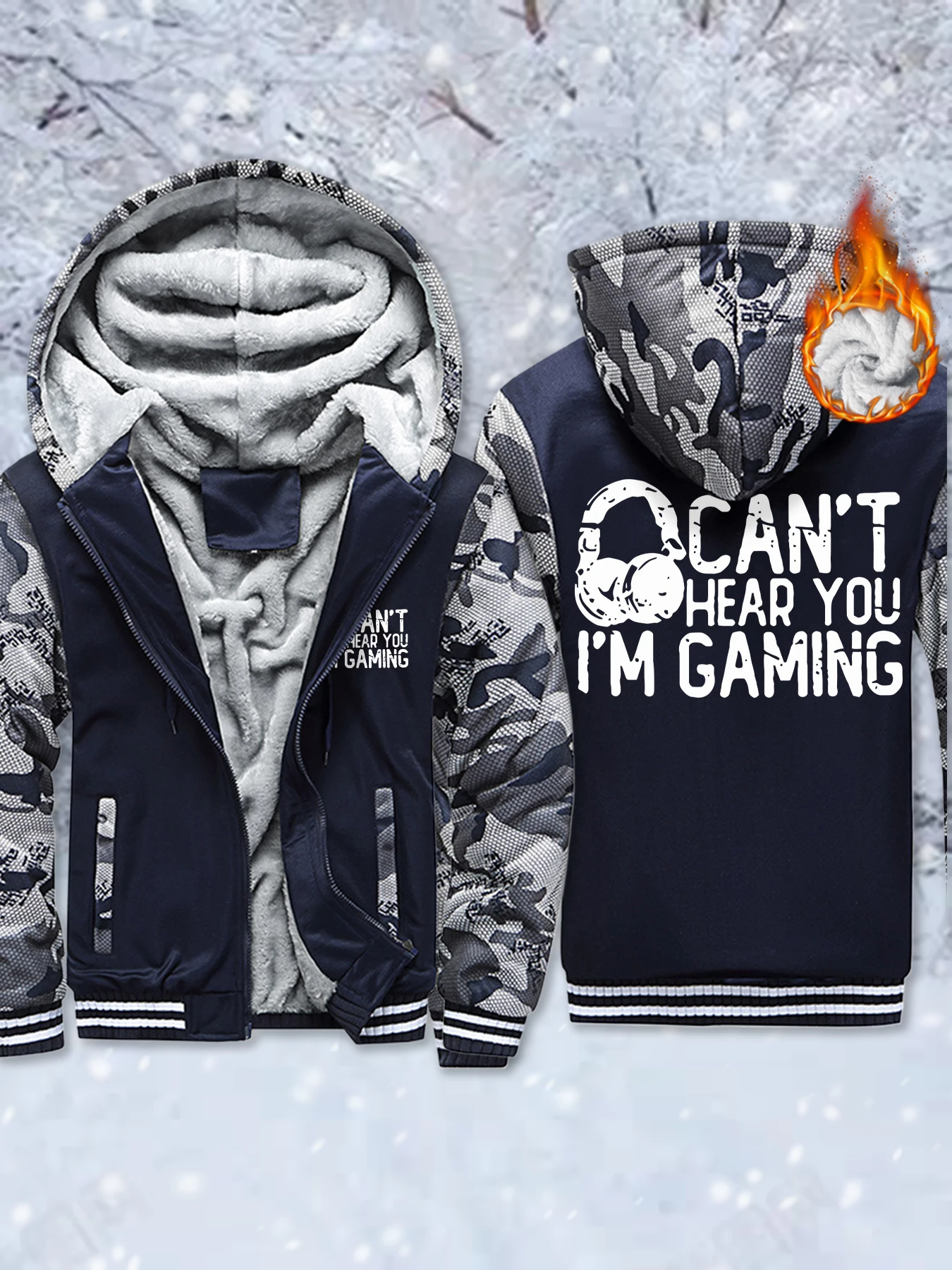 

Can'T Hear You I'M Gaming Printed Men'S Fleece Basics Jackets Fashion Winter Coat Thicken Warm Hoodie Comfy Zipper Sportswear