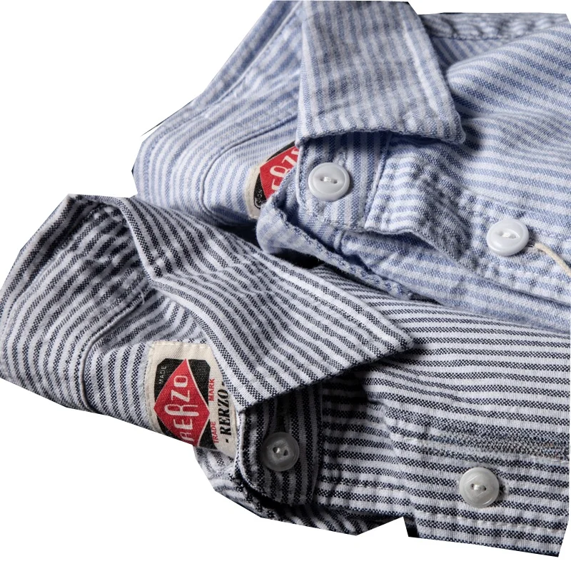 

Повседневная полосатая рубашка из чистого хлопка с длинным рукавом для мужчин и женщин, винтажный художественный стиль, прямые поставки из Японии