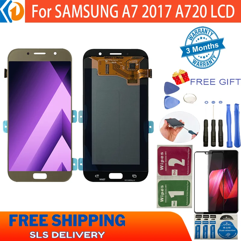 

For AMOLED LCD For Samsung A7 2017 A720 A720F SM-A720F OLED LCD Display Touch Screen Digitizer Assembly Replacement