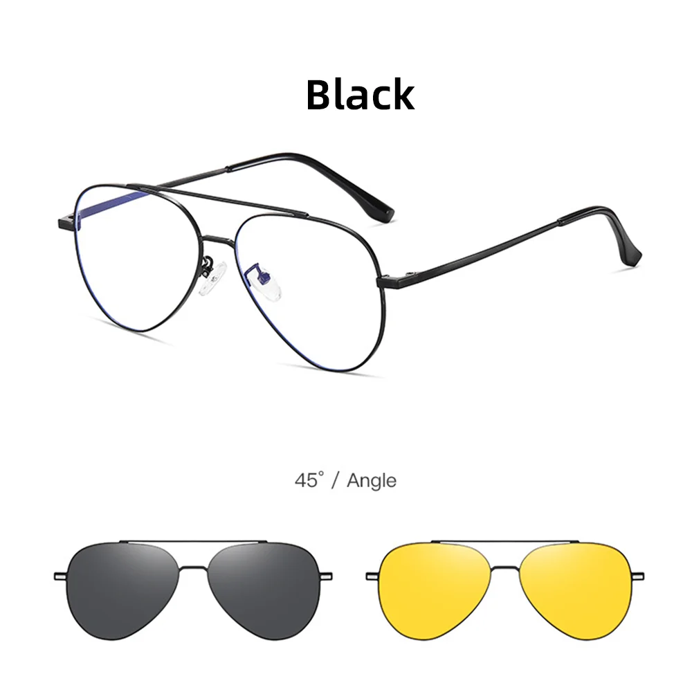 VIVIBEE Aviation Magnetische Polarisierte Clip Auf Sonnenbrille Pilot Männer Nachtsicht Brillen Rahmen UV400 Frauen Sonnenschirm – Detail 12