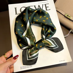 Design Print Neck Scarf Women Real Silk Hairband Small Square Neckerchief Spring Summer Scarves Female Foulard 2023 New