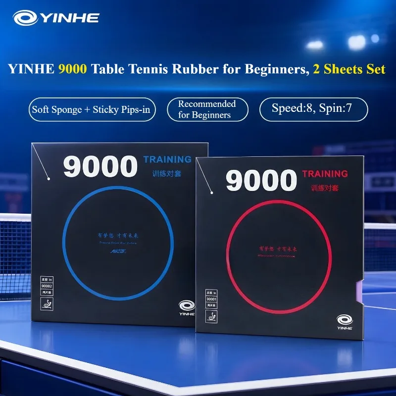 YINHE 9000 Training Table Tennis Rubber Sheet Pips-in Sticky Ping Pong Rubber with Soft Sponge 2 Sheets for Beginner Training