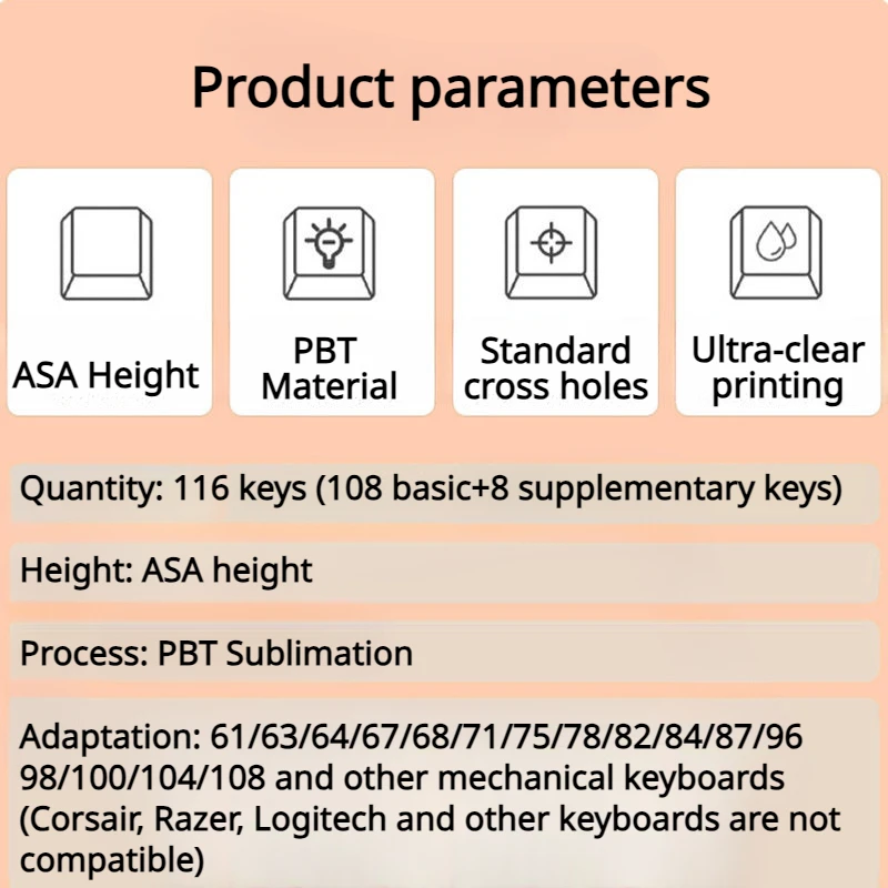 คีย์บอร์ดโปร่งแสงสำหรับปาร์ตี้สัตว์พุดดิ้งคีย์บอร์ด116ปุ่ม ASA โปรไฟล์การระเหิดคีย์บอร์ดอุปกรณ์เสริมคีย์บอร์ด