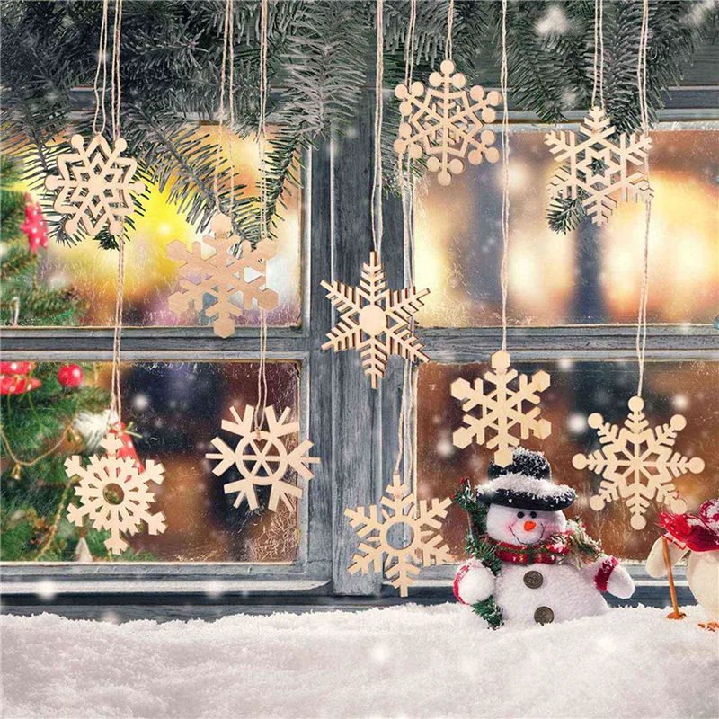 Promotie! 200 Stuks Houten Sneeuwvlokken Versieringen Uitsparingen Ambachtelijke Ornamenten Onvoltooide Houten Sneeuwvlok Hangende Ornamenten