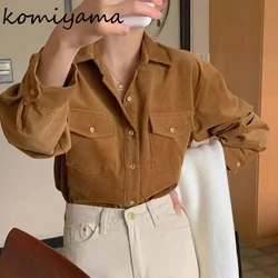 Autumn Vintage Corduroy Woman Shirts & Blouses Laple Neck Single Breasted Blusas Mujer 2024 Ropa Loose Casual Camisas Blusa