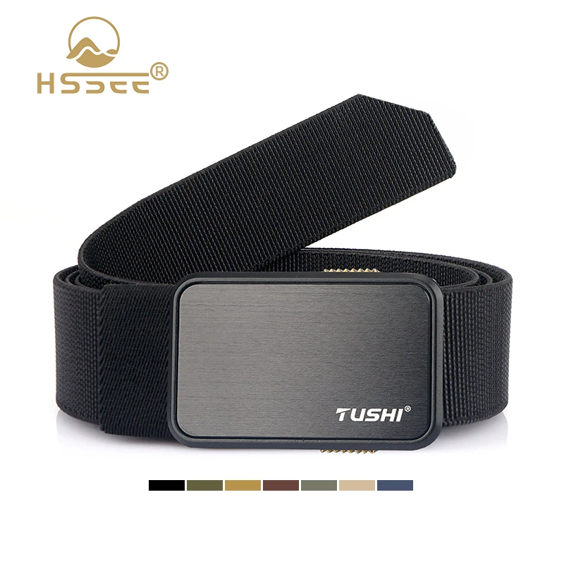 HSSEE New Men's Stretch Belt Alloy Pluggable Buckle Quick Release Military Tactical Belt Elastic Trouser Belt Girdles Male