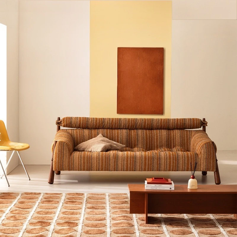 Creative medieval dopamine style small apartment solid wood ash wood fabric retro three-person
