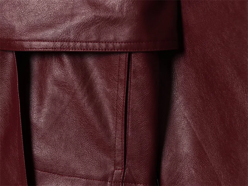 Guobioziy 2026 Autumn Slim Fit PU Leather Jacket Women Belted Waist Stand Collar Coat For Elegant Office Lady Work Wear