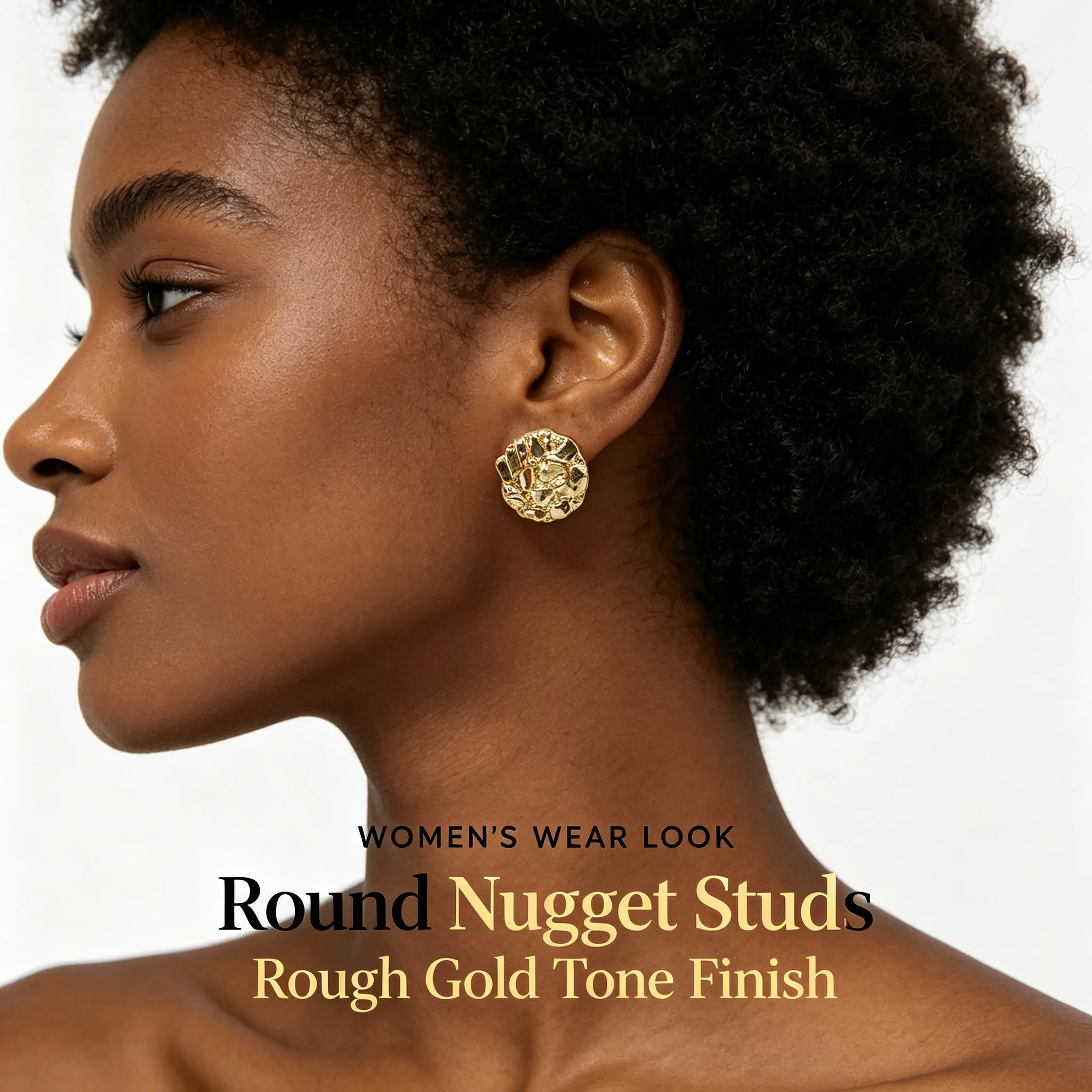 Unisex Nugget Earrings For Men and Women Rough Cookie Textured Hip Hop Studs 14k Gold Rap African American Urban Afro Culture
