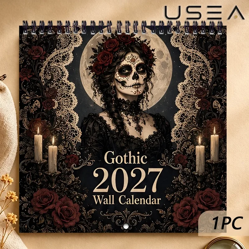 2027 Gothic Wall Calendar,Monthly Planner,Yearly Organizer with Habit Tracker,Twin Wire Spiral Binding, Christmas New Year Gift