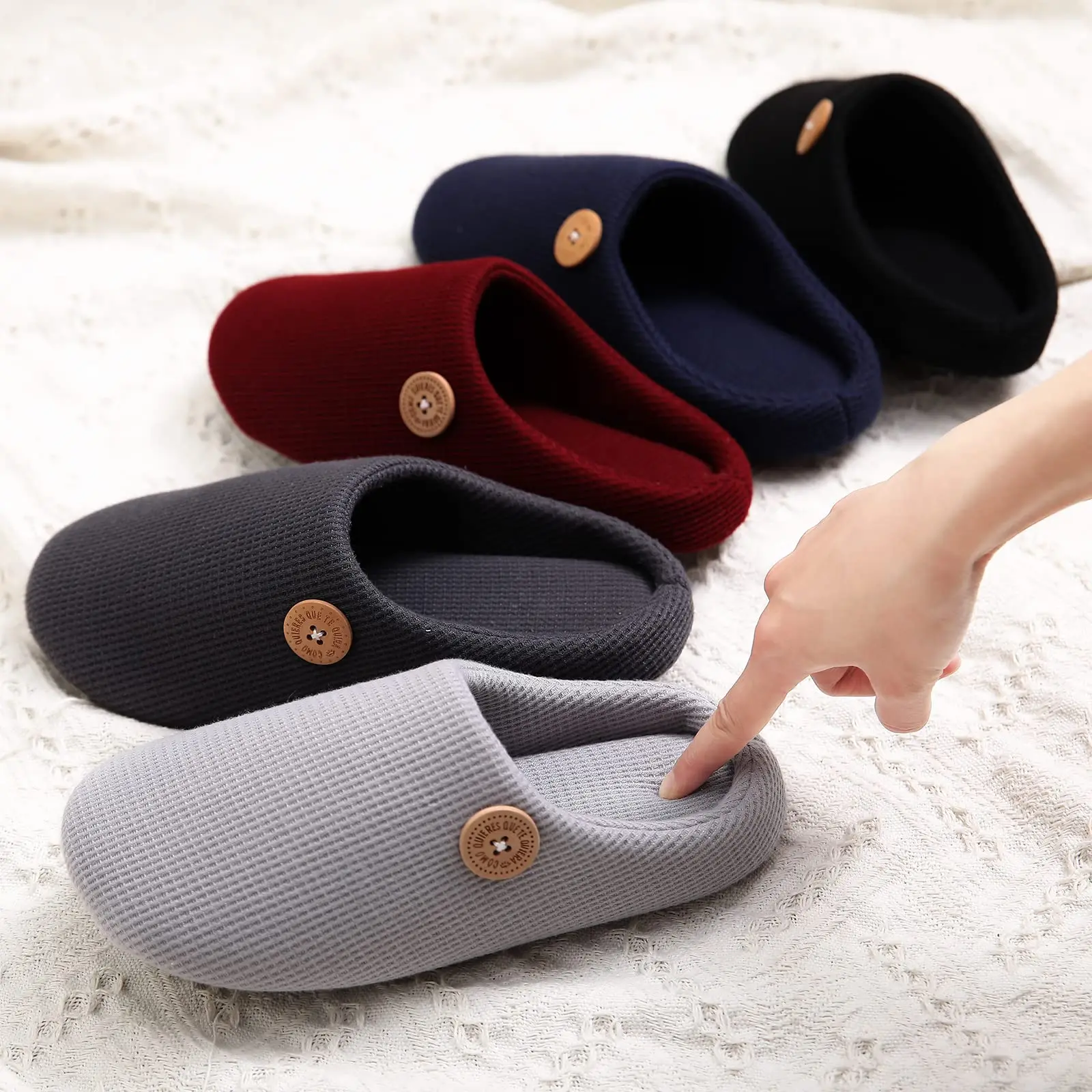 Shevalues Winter Men Mules Slippers Warm Fuzzy House Shoes Men Fluffy Fur Slippers Cotton Flat Shoes Unisex Fur Shoes Large Size