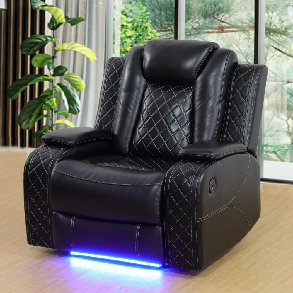 

Power Reclining Chair with LED Light for Living Room Furniture，37.5" Home Theater Seat Single Recliner Sofa with USB Port