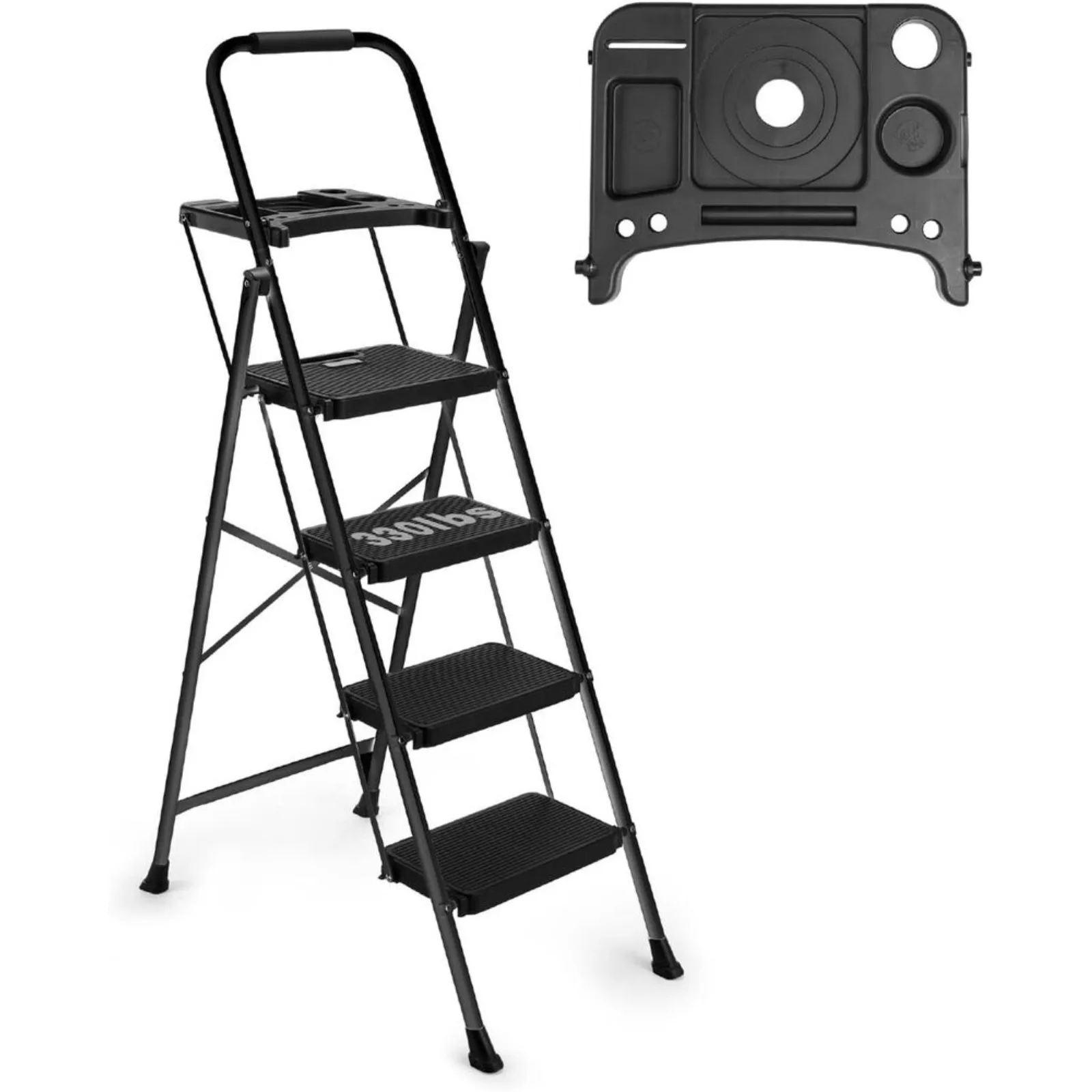 

US 4-step folding ladder with tool platform anti slip-