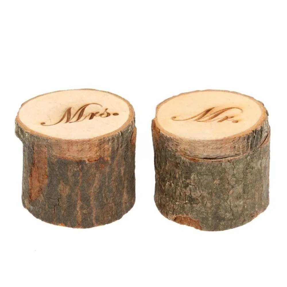 2Pcs Mini Size Wooden Ring Box Rustic Finish Hollow Structure Wood Ring Holder Removable Lid 2.36x5.2in Rustic Wooden Box