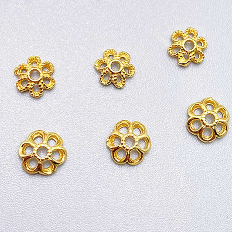 10 pcs S925 Sterling Silver Hollow 5-6mm Gold Flower  Cap Plain Silver Spacer Eardrop Necklace DIY Material Jewelry Accessories