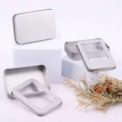 Rectangular Tin Box with Clear Window Lid Jewelry Box Multicolor Tinplate Storage Box Empty Candy Package Metal Box