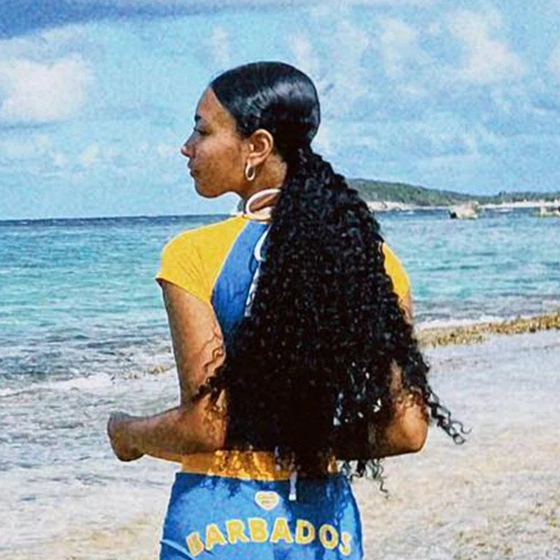 2024年ブルーセクシーバルバドス刺繍クロップトップス レディースTシャツ クロップドスリム ハイウエスト半袖サマートップス 女性用Tシャツ