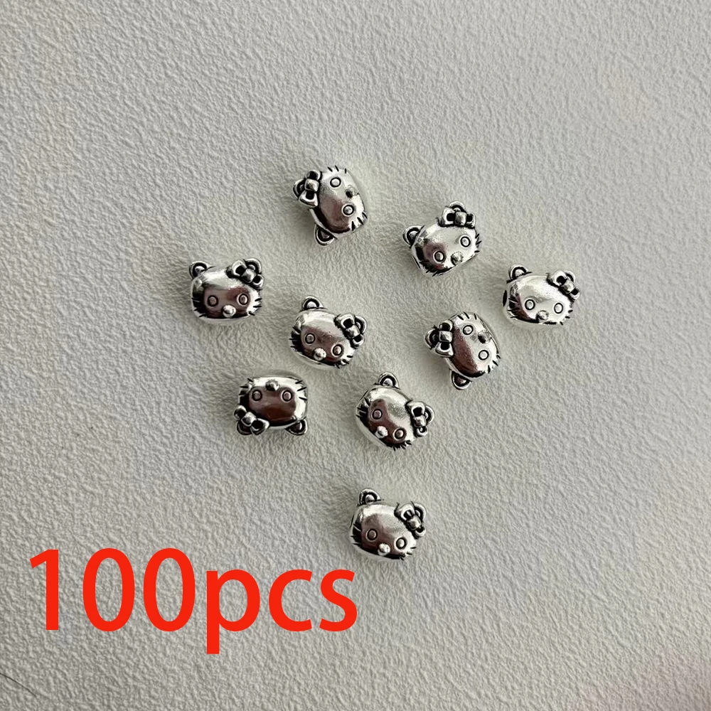 

100 шт. Милая подвеска в виде кота из сплава с серебряной головой кошки, аксессуары из бисера «сделай сам», материал для браслета, ожерелья, ювелирные аксессуары, оптовая продажа