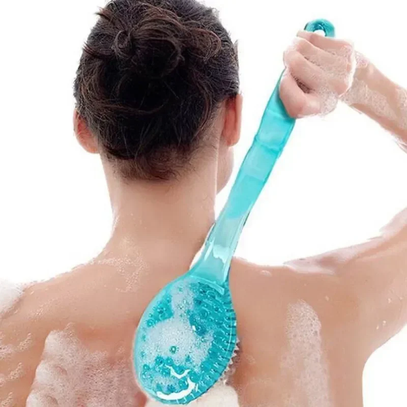 Spazzola da bagno in plastica per il corpo posteriore Spazzole da bagno per doccia con manico Scrub esfoliante Massaggiatore per la pelle Spazzola