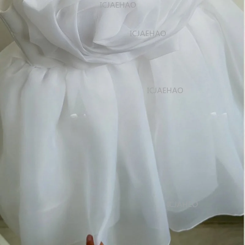 Children First Birthday Sleeveless Strapless Tulle Solid Floral Kids Princess Dress Party Banquet Gown Baby Girl New Sweet Cute