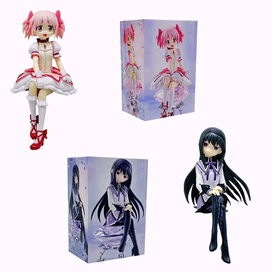 14cm Magical Girl Anime Figure Kaname Madoka Akemi Homura Figure Noodle Stopper Cute Loli Sitting Collection Model Toy Gift view 4