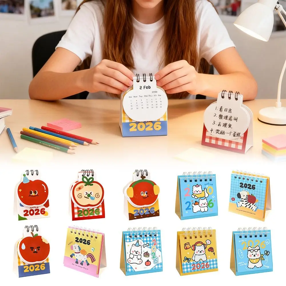 Creative Mini 2026 Desk Calendar Coil Binding Fruit Shape Schedule Planner Cartoon Portable Daily Planner Gifts
