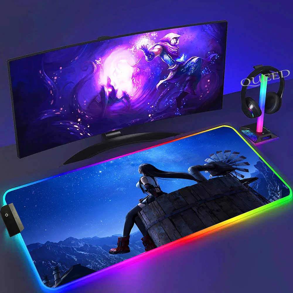 RGB Classic Game Final Fantasy Anime Mouse Pad LED Computer Laptop Game Mousepad PC Game Accessory Desk Mats Luminous Mouse Mat