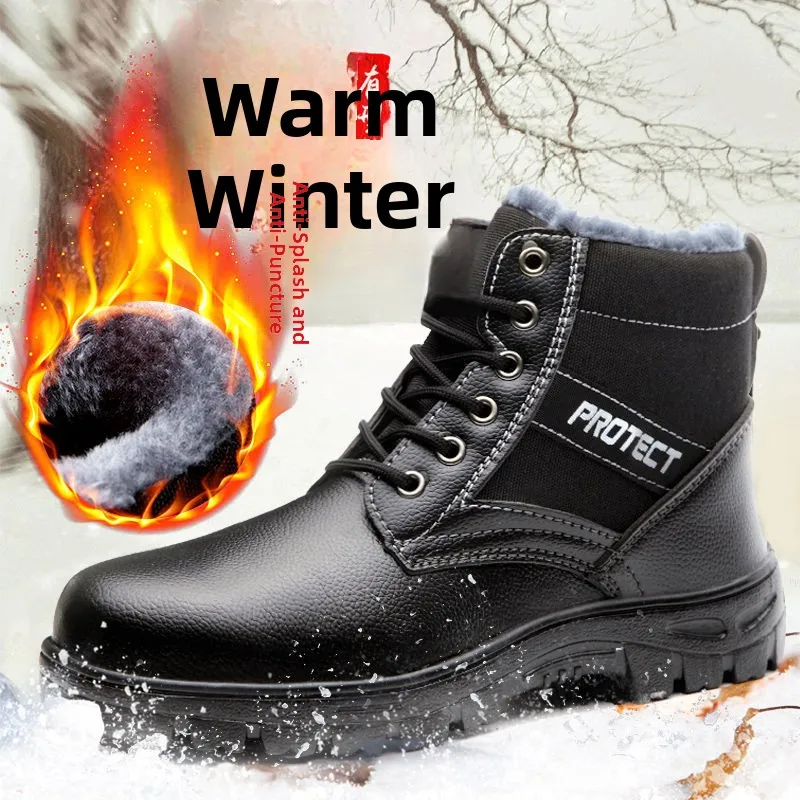 

Мужские демисезонные высокие ботинки из хлопка и кожи с подкладкой, стальным носком, защитой от проколов, для стройплощадки, на резиновой подошве