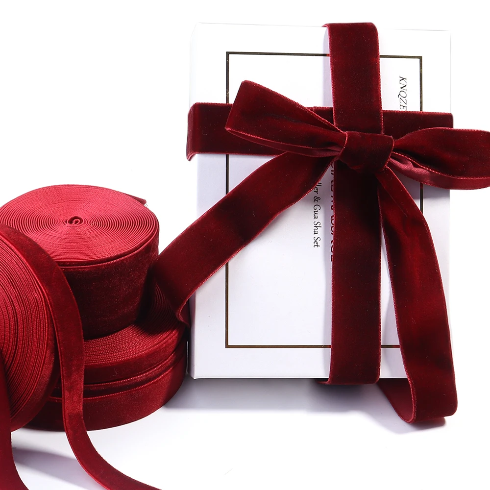 5-10yards 6/10/15/20/25/32/38mm Velvet Ribbons Black Wine Red Color Webbing For DIY Christmas Gifts Bouquet Wrapping Decoration image 4