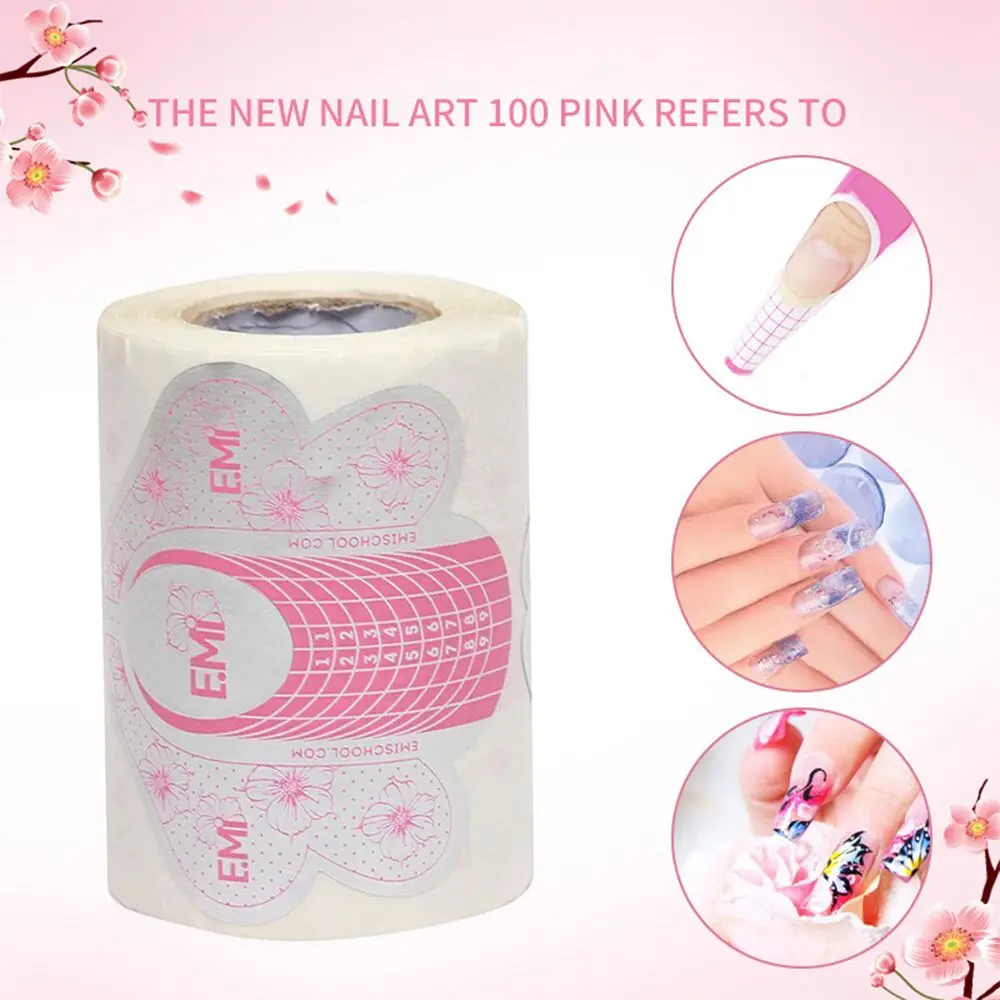 Pink Plastic 100Pcs/Roll Extension Sticker UV Gel Builder Self-Adhesive DIY Nail Art Fake Nails Manicure Nail Paper Tray