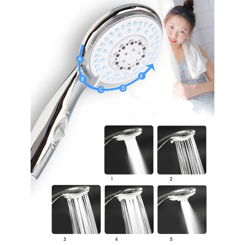 5 Mode Handheld Shower Kepala Set PVC Matel Kuat Pijat Shower dengan Selang 1.5 M