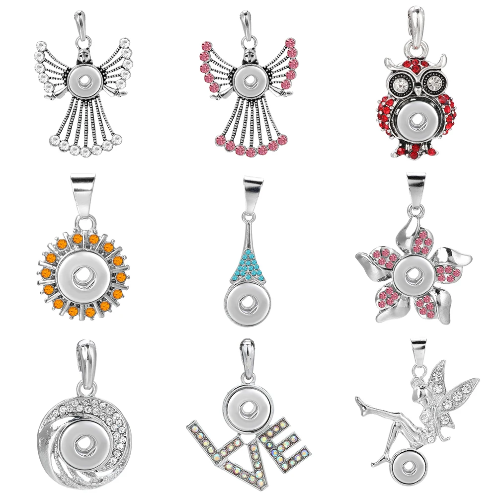 New Snap Button Jewelry Pendant Crystal 12mm Snap Button Necklaces Pendants Fit Mini Snap Buttons Making Jewelry Pendants
