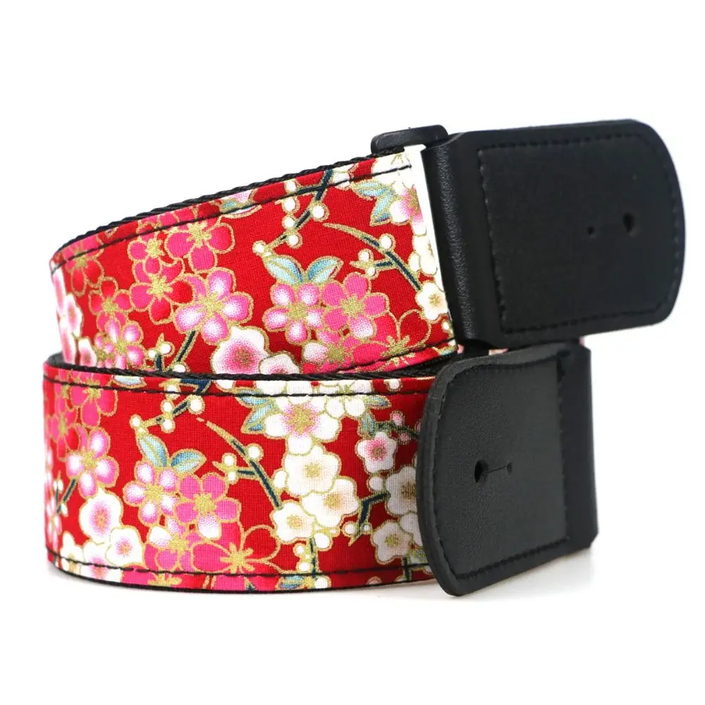 

Vintage Guitar Strap Cherry Blossom Embroidered Print Electric Guitar Belts Ethnic Style Red Crowned Crane Guitar Shoulder Belt