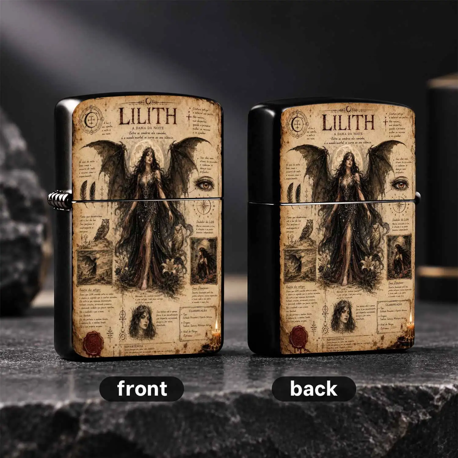 Vintage Lilith Lady Of The Night Themed Art Printed Lighter, Mystical Antique Aesthetic Portable Igniter, Multi-Scene Daily Use Decorative Gift, Unique Mythology Inspired Collectible Accessory For Everyday Carrying And Gifting A Humorous An