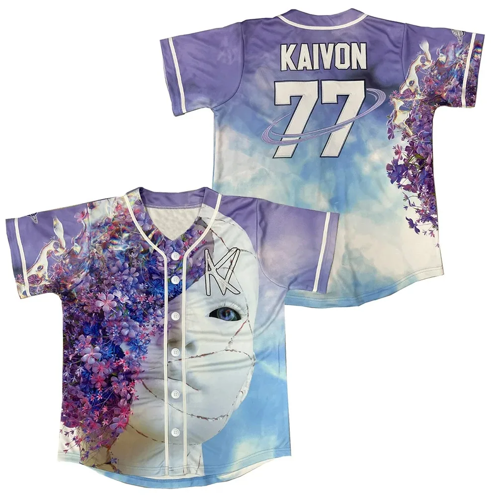 

Kaivon Awakening Album Jersey Merch Men/Women Harajuku Thin button Baseball uniform Oil Slick Baseball Jersey