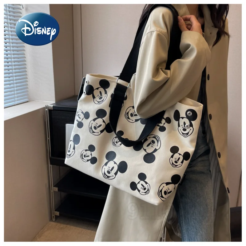 Disney-mickey mouse bolsa cartoon feminina, bolsa de ombro de grande capacidade, vermelha, bolsa, moda, marca de luxo, nova