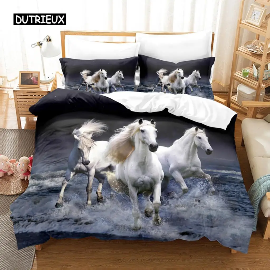 

Horse Duvet Cover Set Galloping Horse Bedding Set Adults Wildlife Comforter Cover Farm Animal Queen King Polyester Quilt Cover