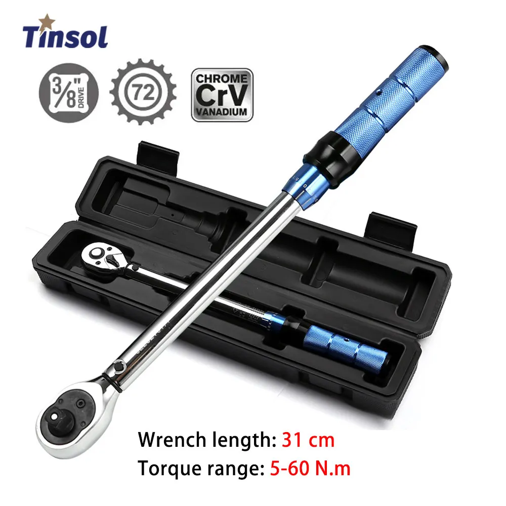 TINSOL 3/8 inch 5-60 N.m Torque Wrench ±3% High-Precision Torque Wrench Professional Bicycle and Car Repair Tool