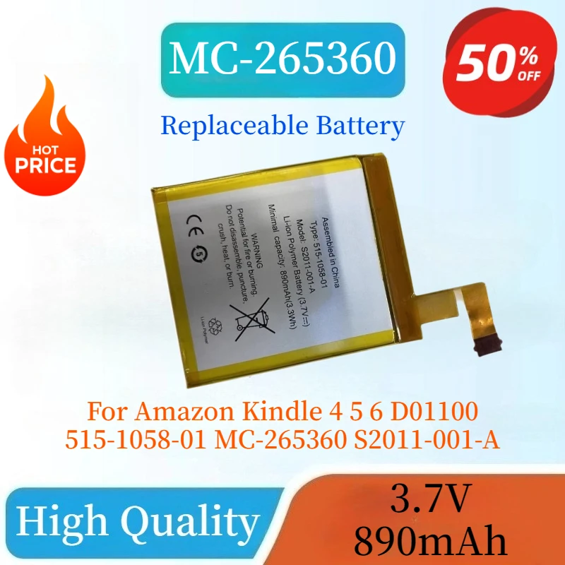 

Brand New Battery MC-265360 3.7V 890mAh for Amazon Kindle 4 5 6 D01100 515-1058-01 MC-265360 S2011-001-A High Quality