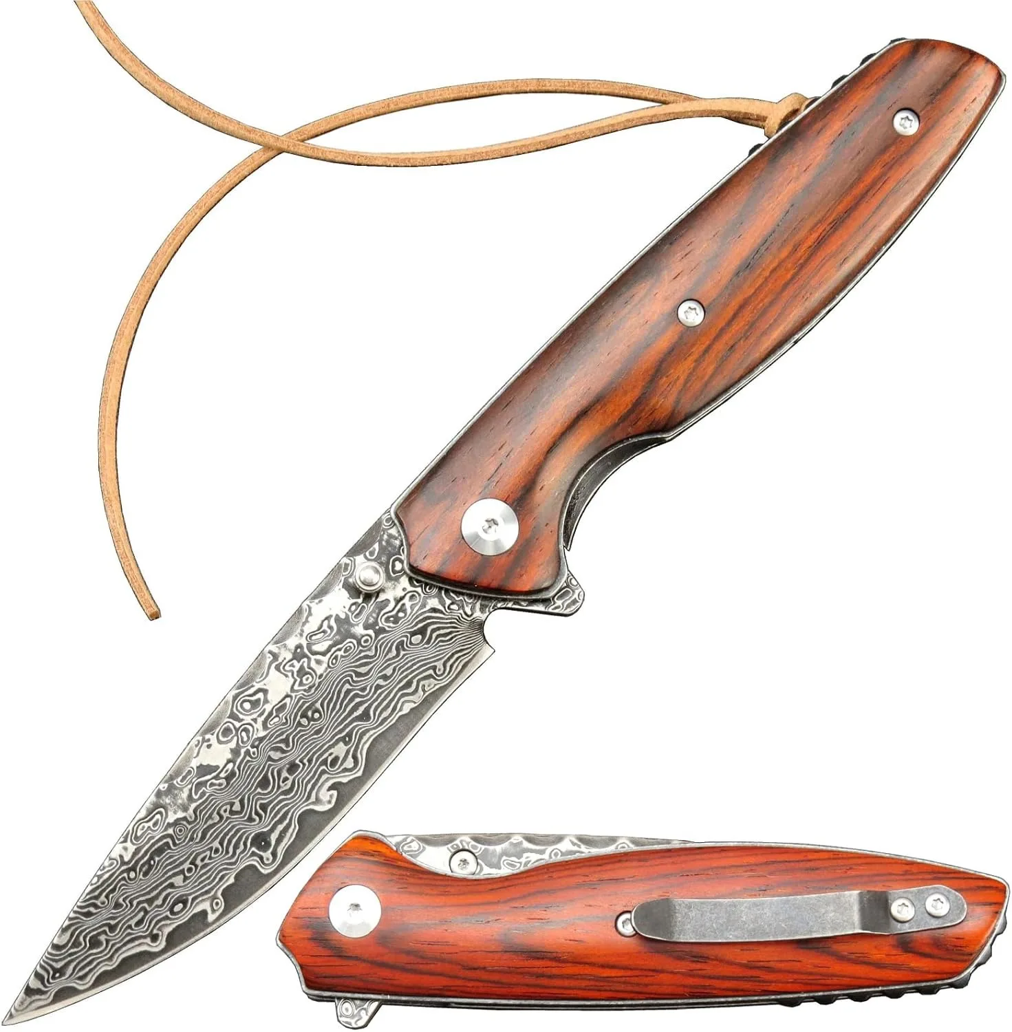 

Sitivien ST240 EDC Damascus Steel Folding Knife with Dalbergia Handle,VG10 Core Blade Belt Clip for Fishing Hiking EDC Tool